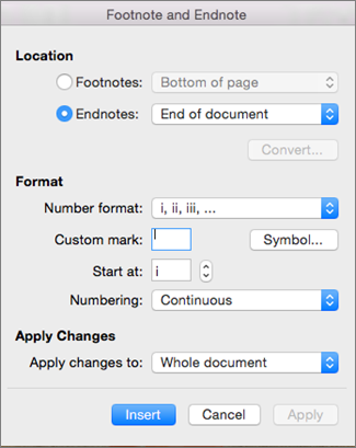 in which dialog box can you change endnote formats